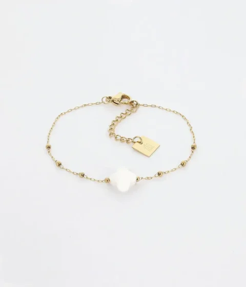 Bracelet Velasquez - Acier Doré | Agate Blanche