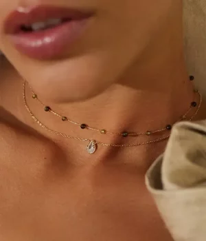 Collier Hinaku - Acier Doré | Onyx Noir