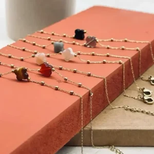 Collier Velasquez - Acier Doré | Agate Blanche