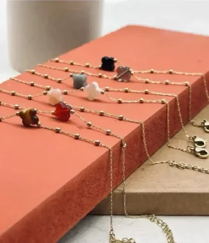 Collier Velasquez - Acier Doré | Agate Blanche