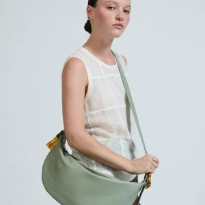Sac demi-lune petit Luna Cuir - Sauge