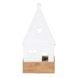 Bougeoir Porcelaine et Bois - Maison Cœur