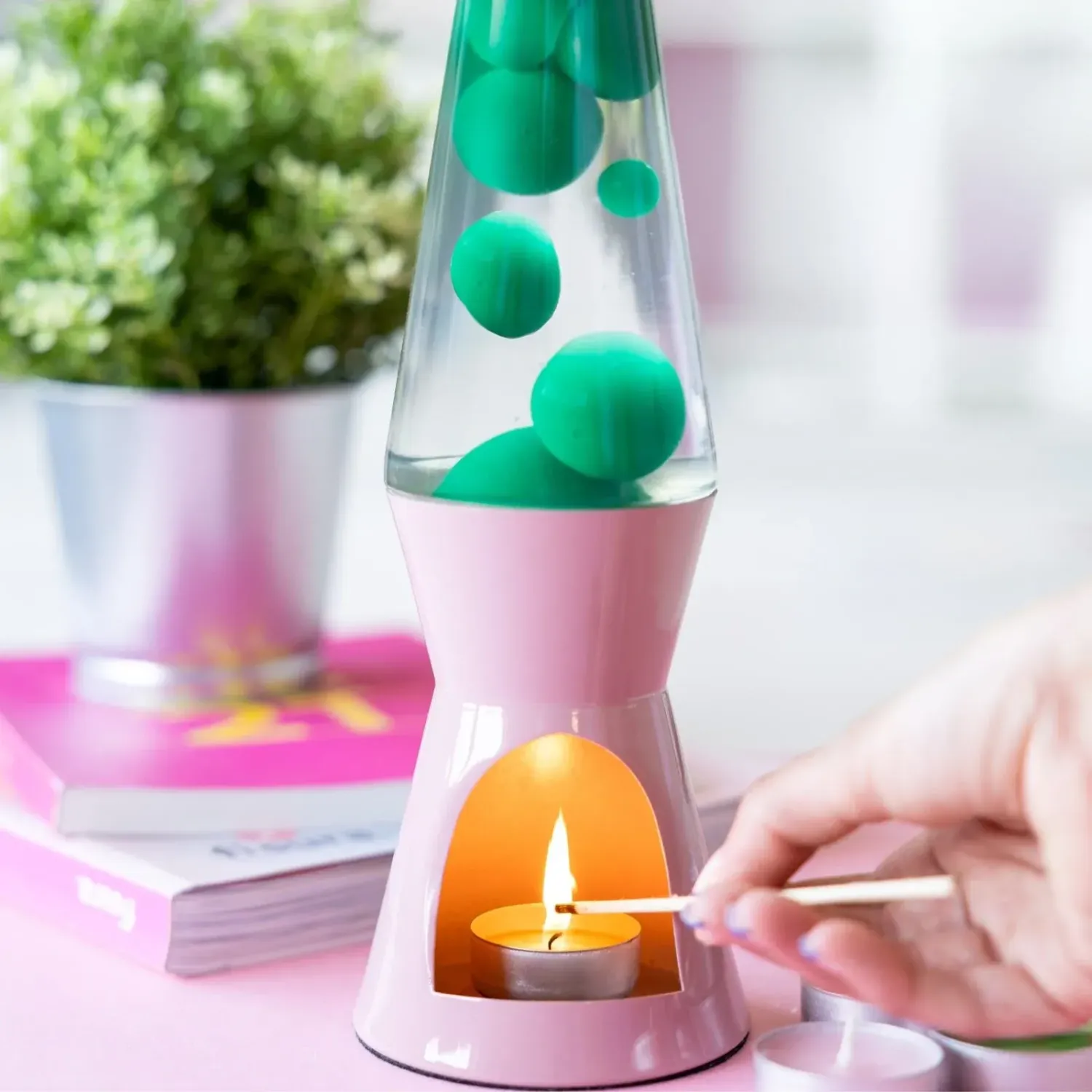 Lampe Lave à bougie – Rose & Vert