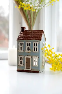 Maison-photophore Scandinave - Céramique bleue