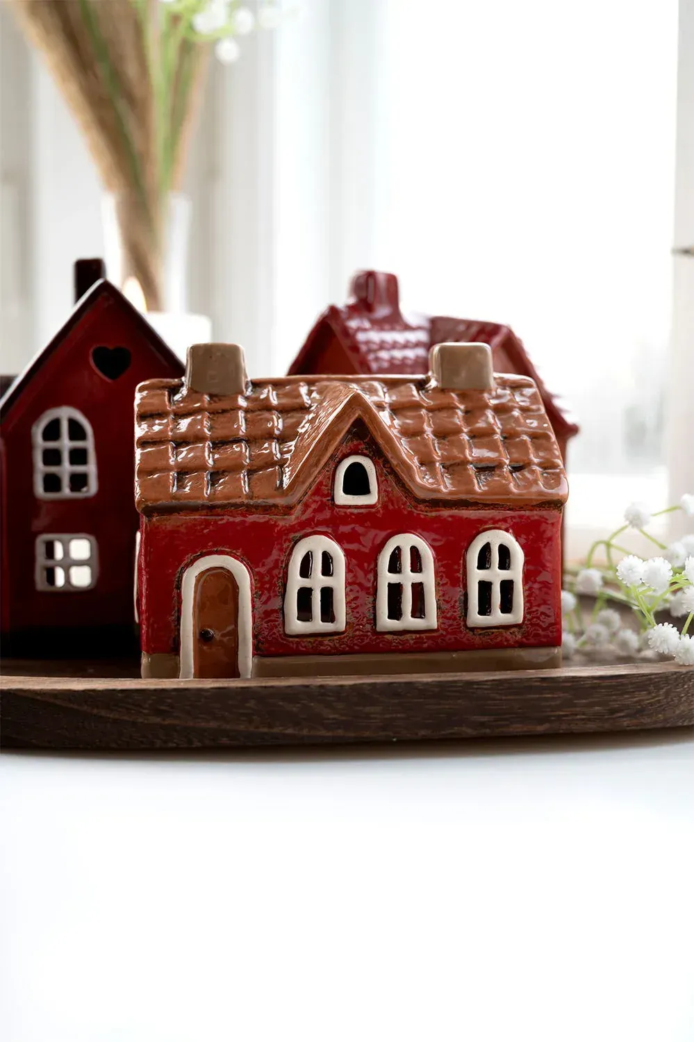 Maison-photophore Scandinave - Céramique rouge