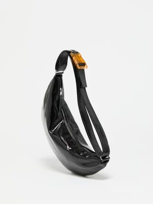Sac demi-lune Petit Luna Cuir Vernis - Noir