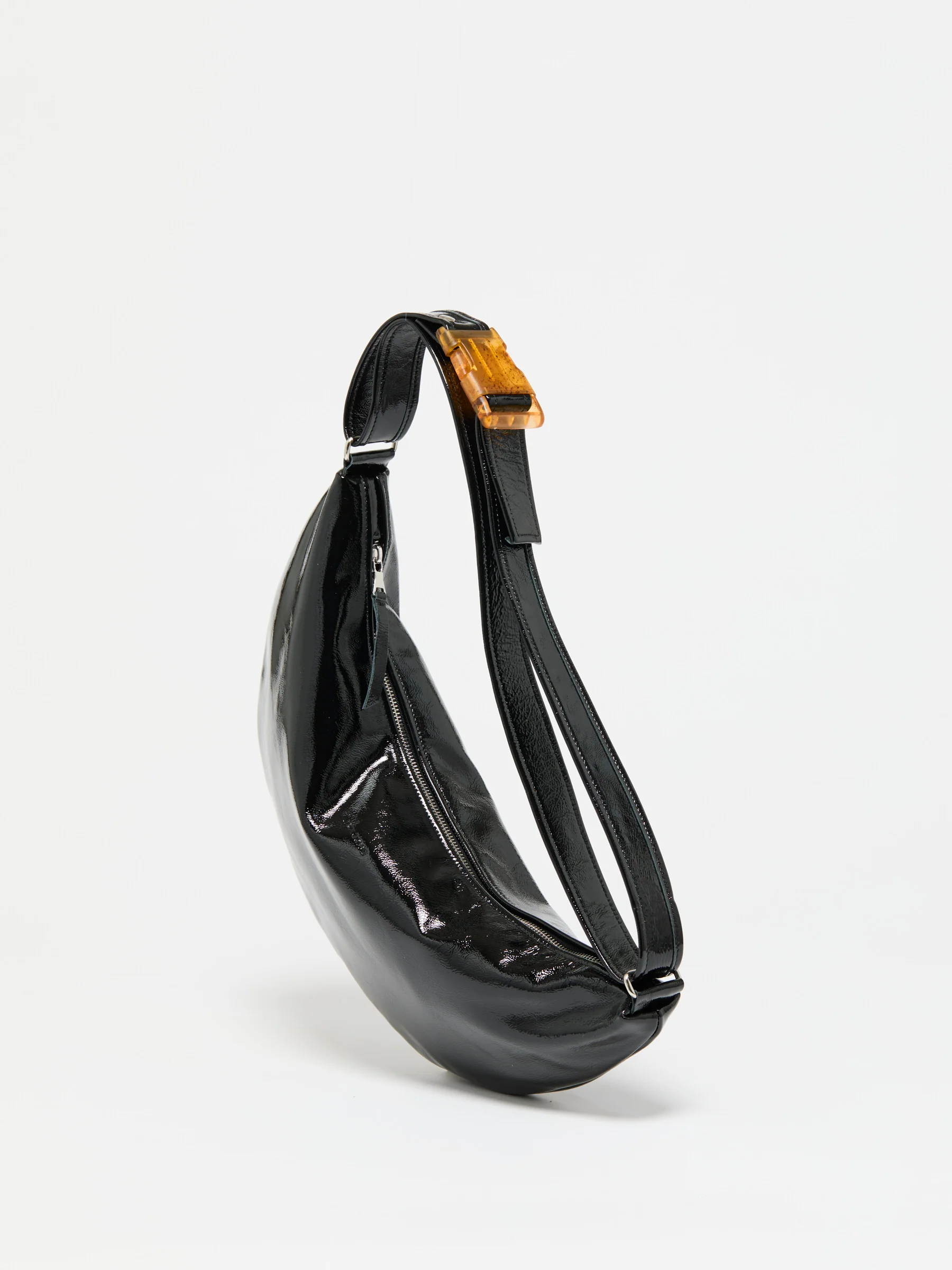Sac demi-lune Petit Luna Cuir Vernis - Noir