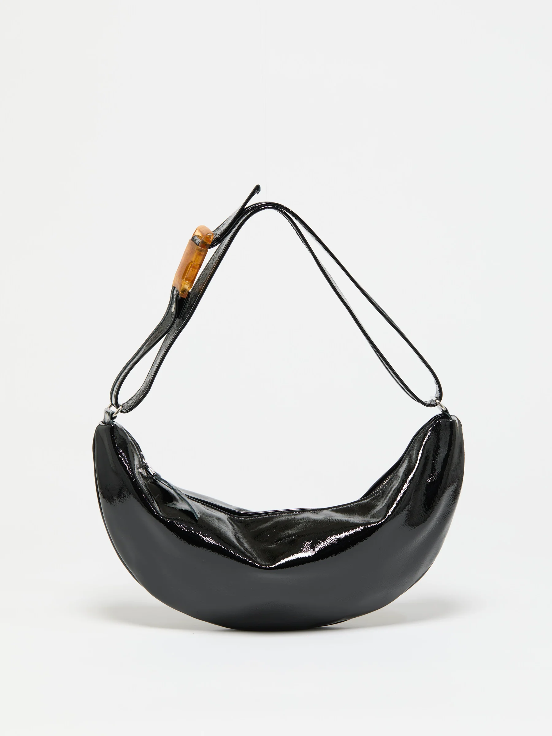 Sac demi-lune Petit Luna Cuir Vernis - Noir